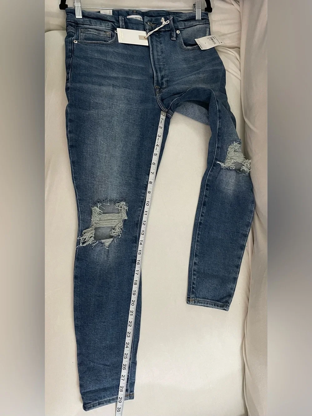 Good American Good Waist NWT High Rise Distressed Skinny Jeans Blue Size 10